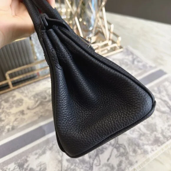 Black genuine leather women's handbag | Silver Hardware SHW | Available 2 Sizes - Picture 4 of 8